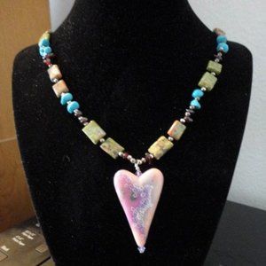 Bohemian Style Heart with Unikite Gemstones Necklace